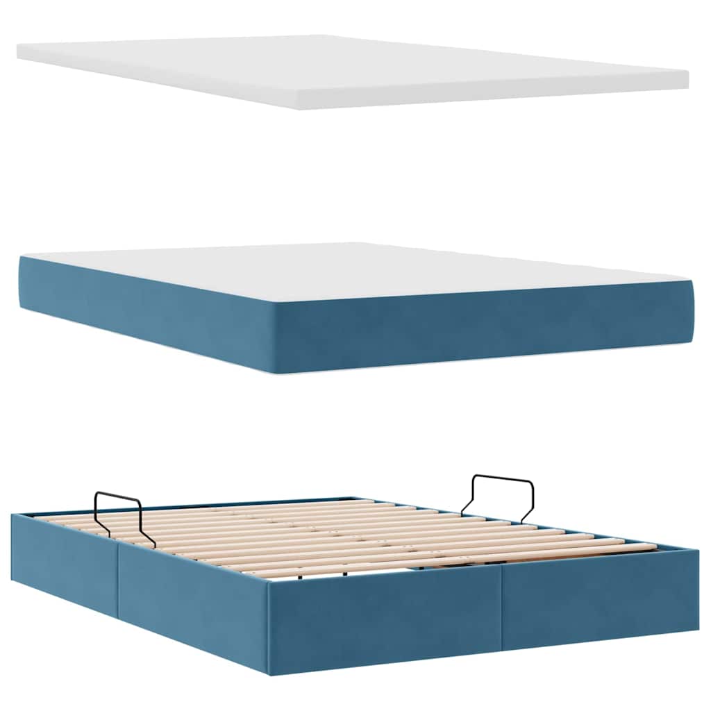 Opbergbed met LED met matras Donkerblauw 140 x 200 cm Fluweel is nu te koop bij PeponiXL, paradijselijk wonen!