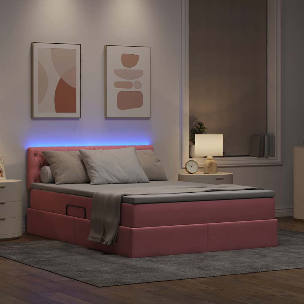 Opbergbed met LED met matras met LED Roze 140 x 200 cm Fluweel is nu te koop bij PeponiXL, paradijselijk wonen!