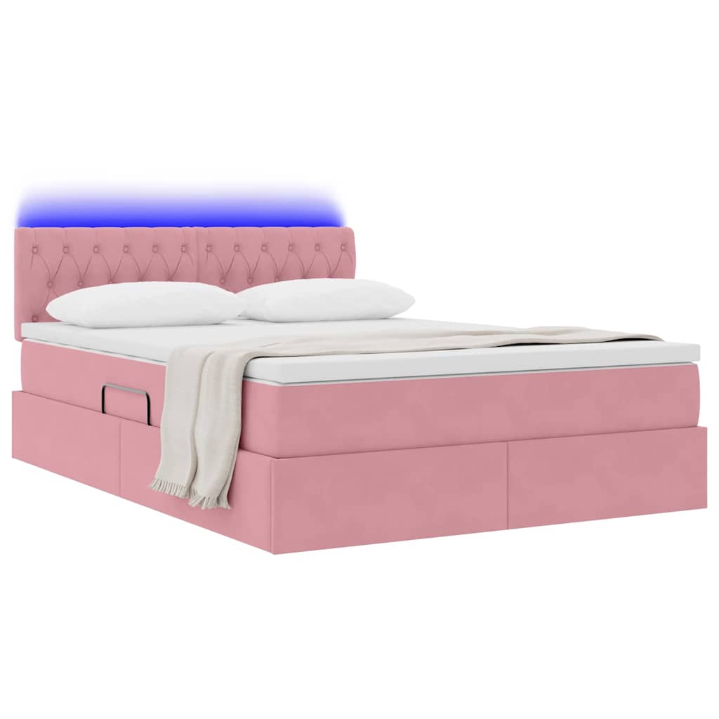 Opbergbed met LED met matras met LED Roze 140 x 200 cm Fluweel is nu te koop bij PeponiXL, paradijselijk wonen!