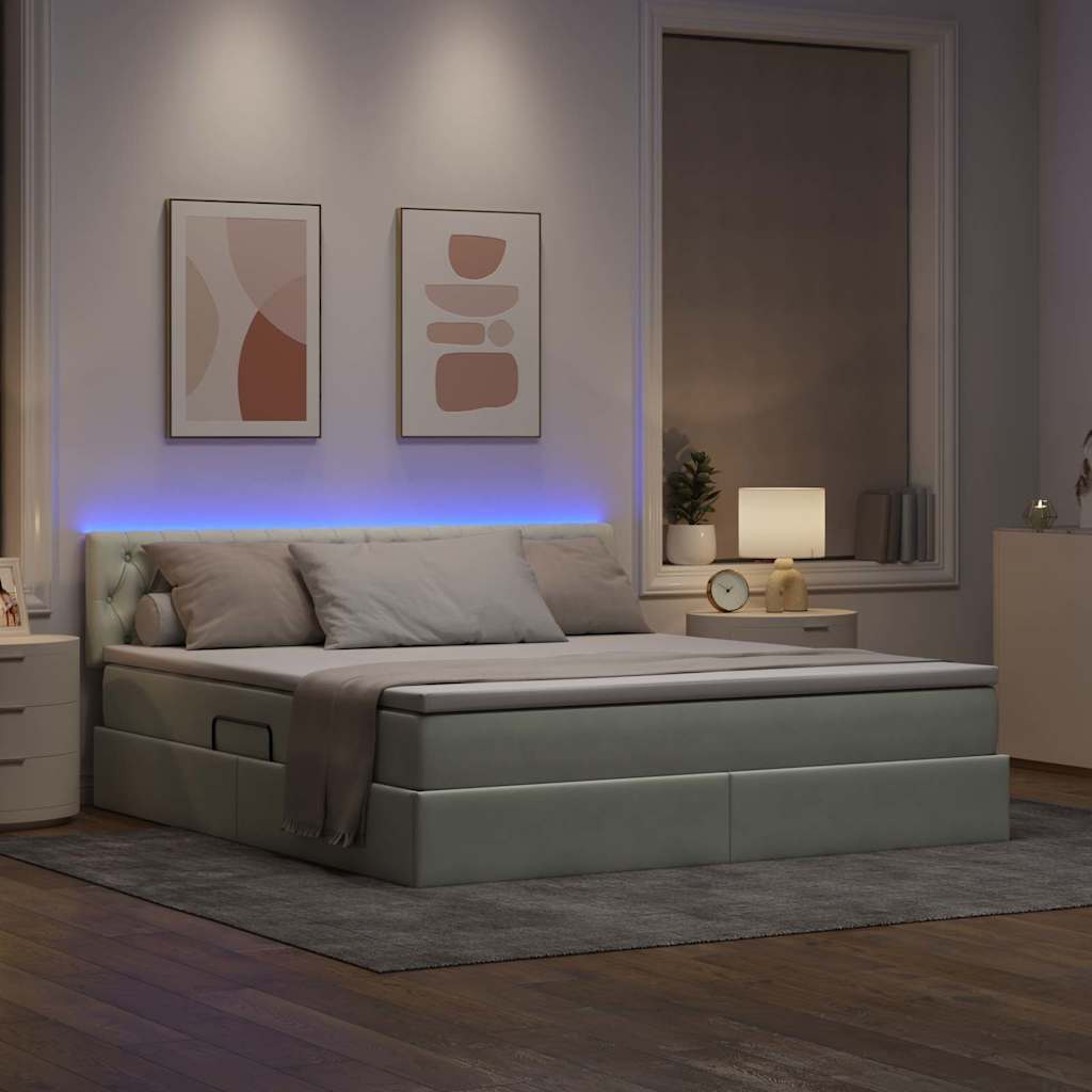 Opbergbed met LED met matras Lichtgrijs 160 x 200 cm Fluweel is nu te koop bij PeponiXL, paradijselijk wonen!