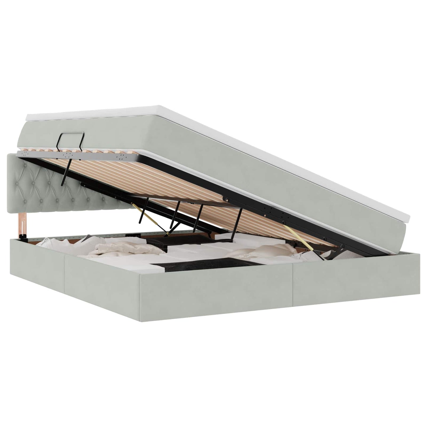 Opbergbed met LED met matras Lichtgrijs 160 x 200 cm Fluweel is nu te koop bij PeponiXL, paradijselijk wonen!