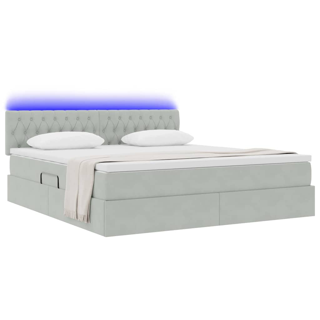 Opbergbed met LED met matras Lichtgrijs 160 x 200 cm Fluweel is nu te koop bij PeponiXL, paradijselijk wonen!