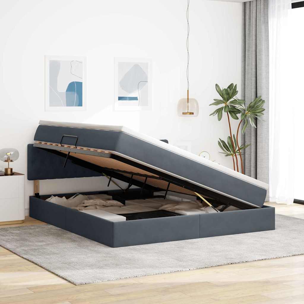 Opbergbed met LED met matras Donkergrijs 160 x 200 cm Fluweel is nu te koop bij PeponiXL, paradijselijk wonen!