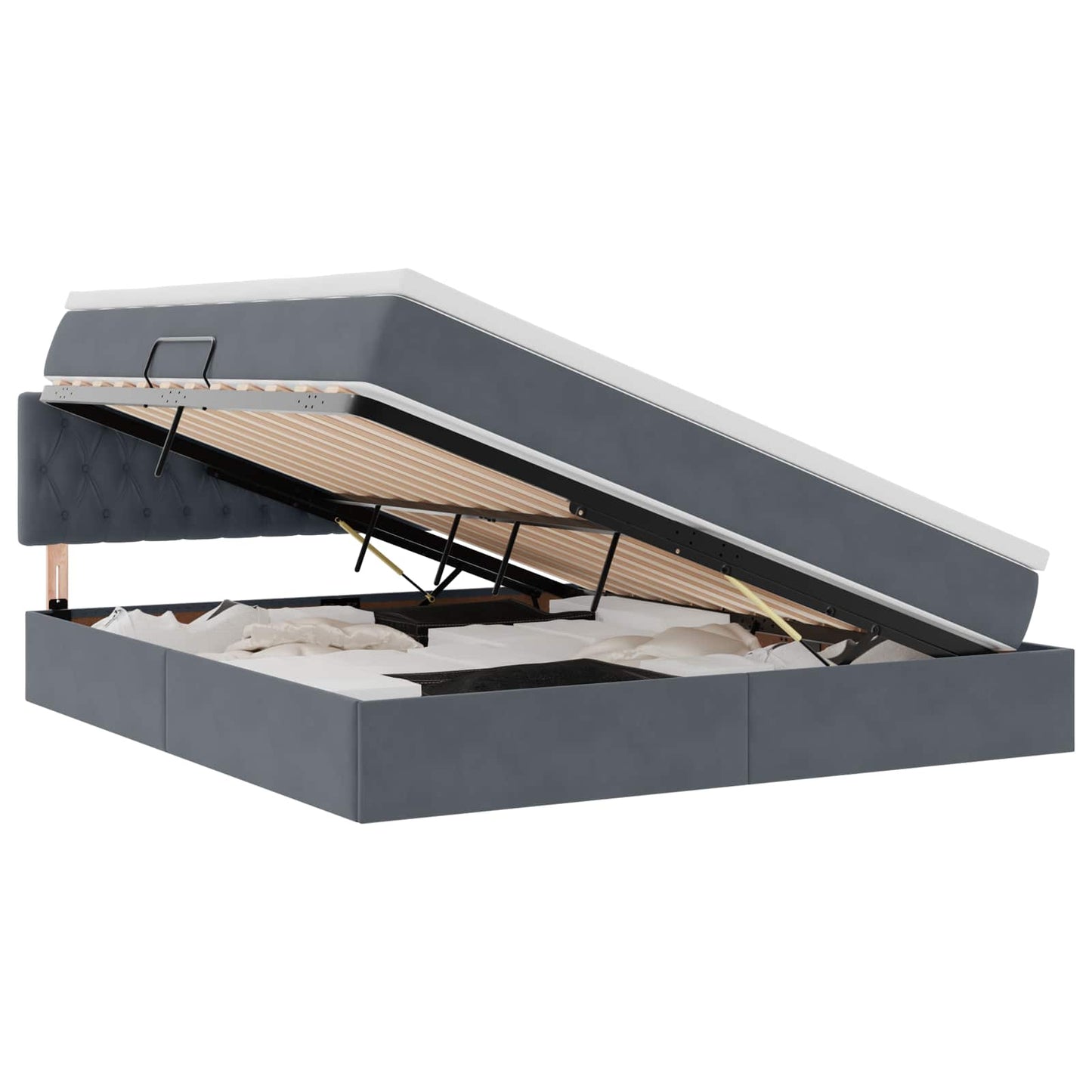 Opbergbed met LED met matras Donkergrijs 160 x 200 cm Fluweel is nu te koop bij PeponiXL, paradijselijk wonen!
