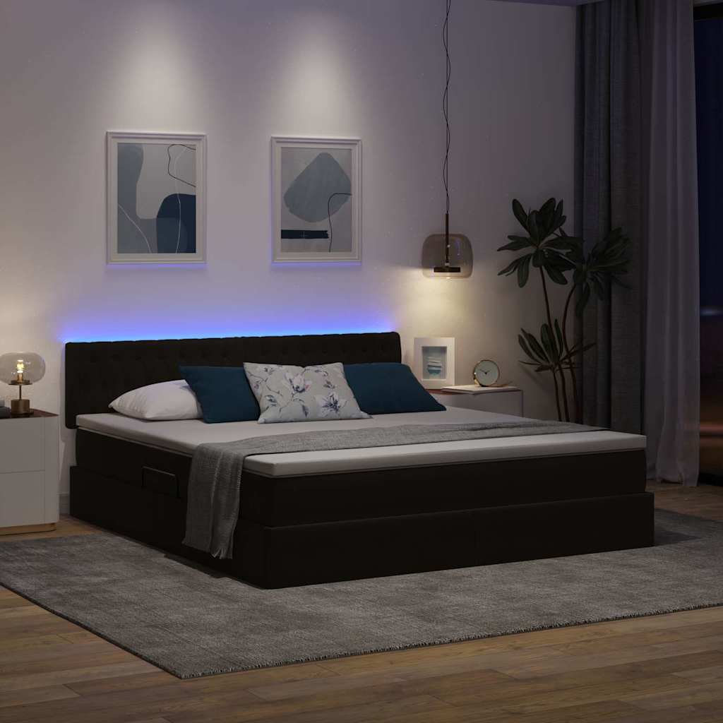 Opbergbed met LED met matras met LED Zwart 160 x 200 cm Fluweel is nu te koop bij PeponiXL, paradijselijk wonen!