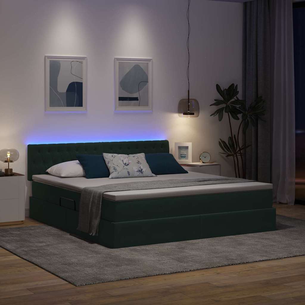 Opbergbed met LED met matras Donkergroen 160 x 200 cm Fluweel is nu te koop bij PeponiXL, paradijselijk wonen!