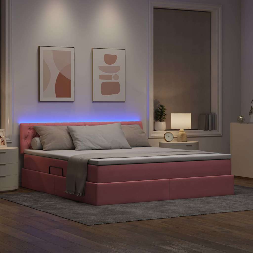 Opbergbed met LED met matras met LED Roze 160 x 200 cm Fluweel is nu te koop bij PeponiXL, paradijselijk wonen!