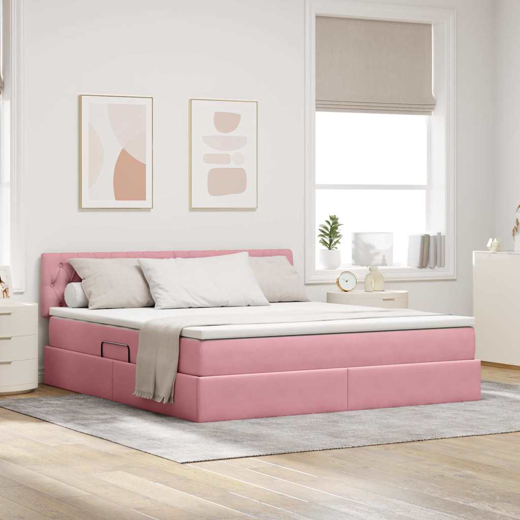 Opbergbed met LED met matras met LED Roze 160 x 200 cm Fluweel is nu te koop bij PeponiXL, paradijselijk wonen!