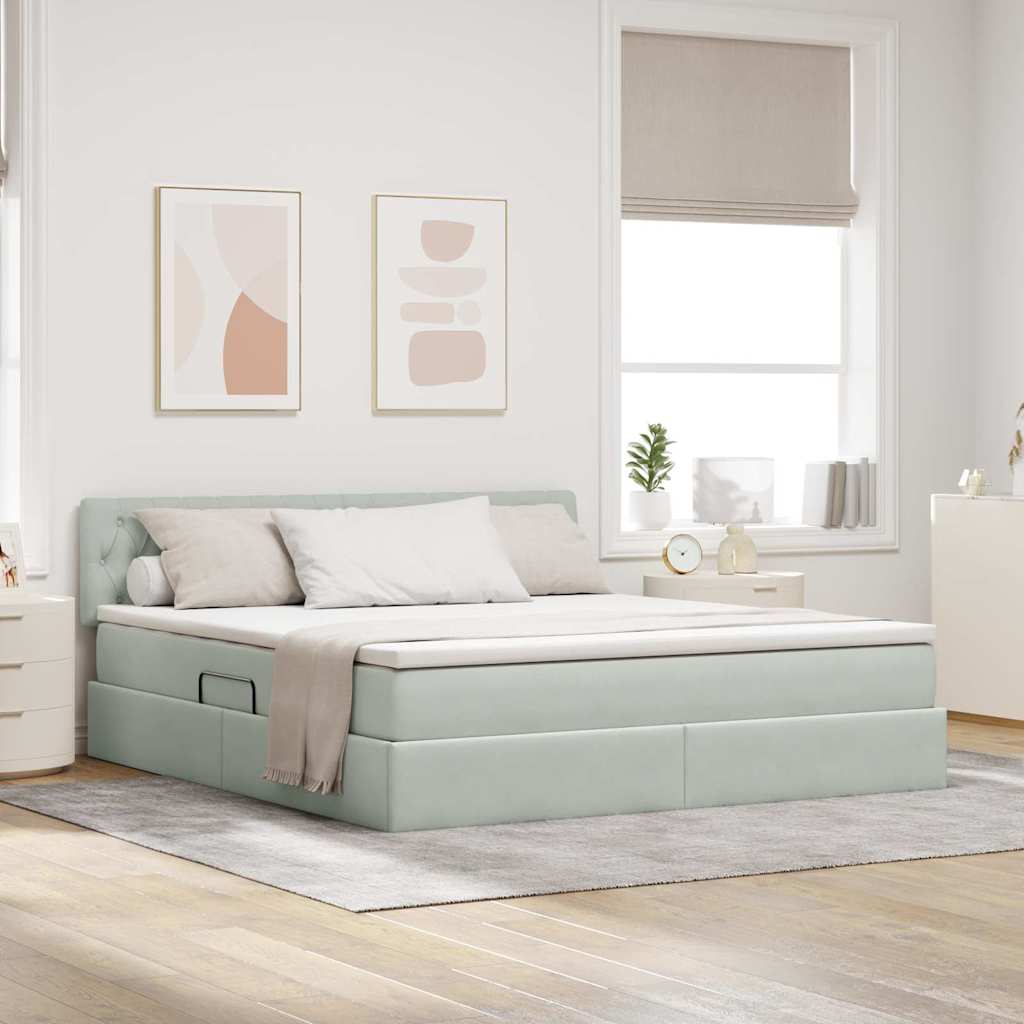 Opbergbed met LED met matras Lichtgrijs 180 x 200 cm Fluweel is nu te koop bij PeponiXL, paradijselijk wonen!