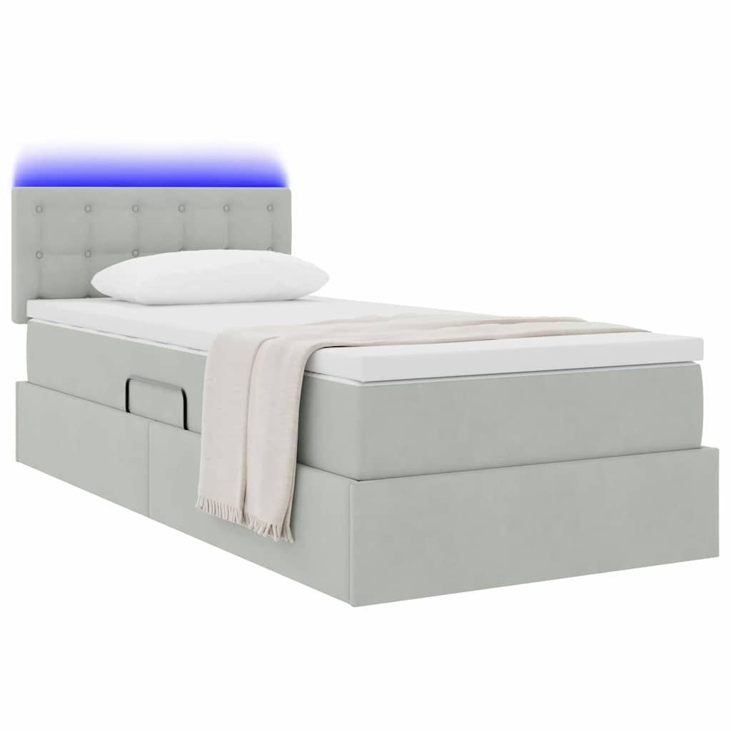 Opbergbed met LED met matras Lichtgrijs 90 x 200 cm Fluweel is nu te koop bij PeponiXL, paradijselijk wonen!