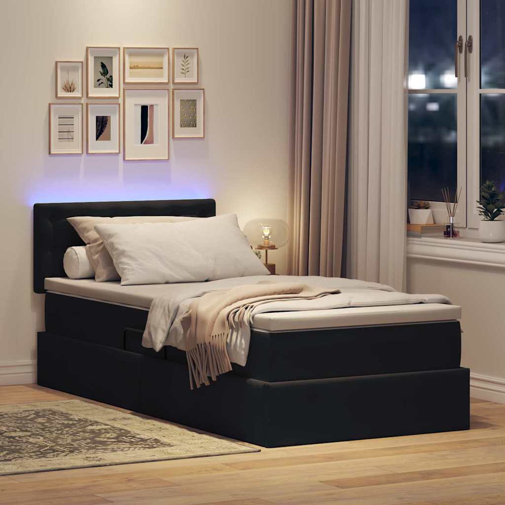 Opbergbed met LED met matras met LED Zwart 90 x 200 cm Fluweel is nu te koop bij PeponiXL, paradijselijk wonen!