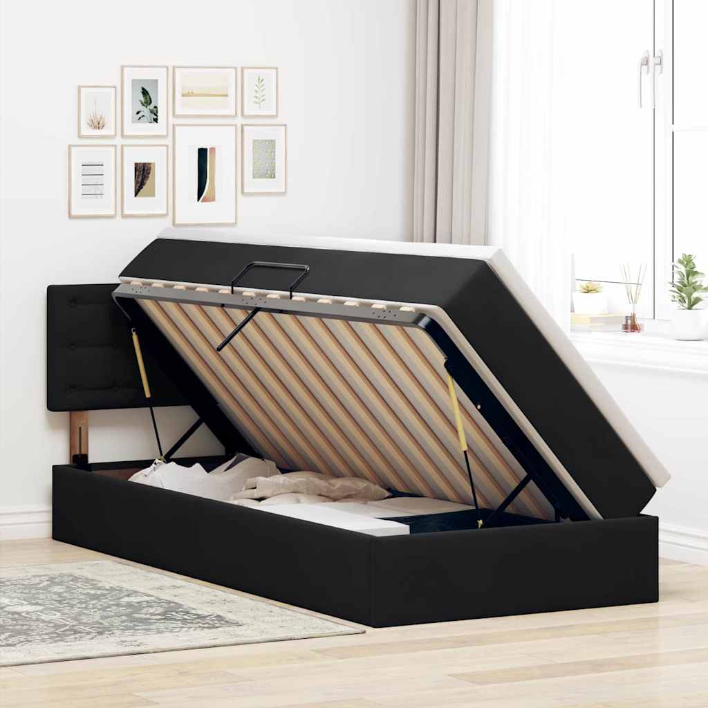Opbergbed met LED met matras met LED Zwart 90 x 200 cm Fluweel is nu te koop bij PeponiXL, paradijselijk wonen!