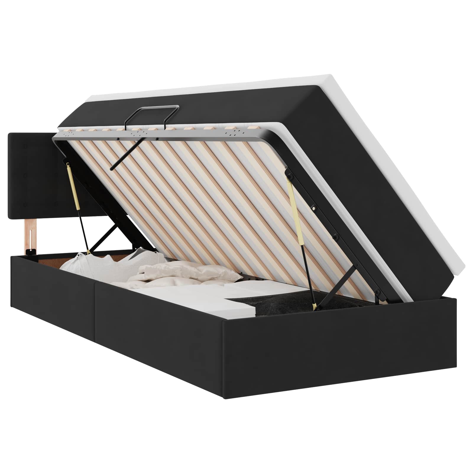 Opbergbed met LED met matras met LED Zwart 90 x 200 cm Fluweel is nu te koop bij PeponiXL, paradijselijk wonen!