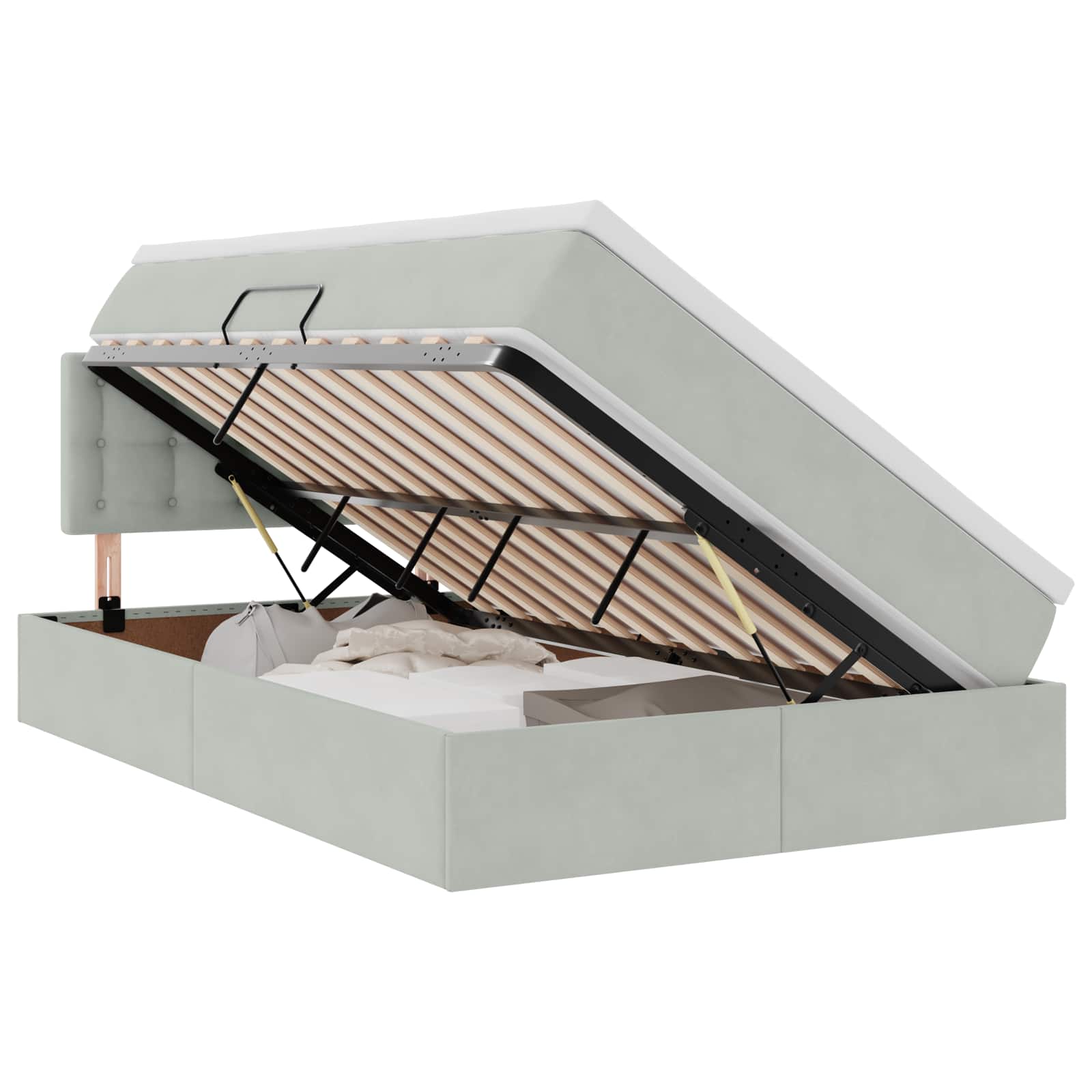 Opbergbed met LED met matras Lichtgrijs 120 x 190 cm Fluweel is nu te koop bij PeponiXL, paradijselijk wonen!