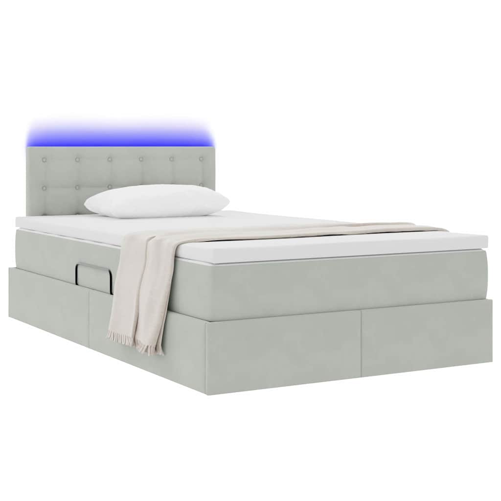 Opbergbed met LED met matras Lichtgrijs 120 x 190 cm Fluweel is nu te koop bij PeponiXL, paradijselijk wonen!