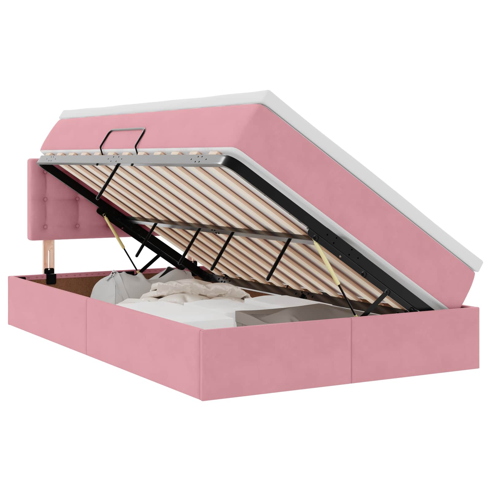 Opbergbed met LED met matras met LED Roze 120 x 200 cm Fluweel is nu te koop bij PeponiXL, paradijselijk wonen!