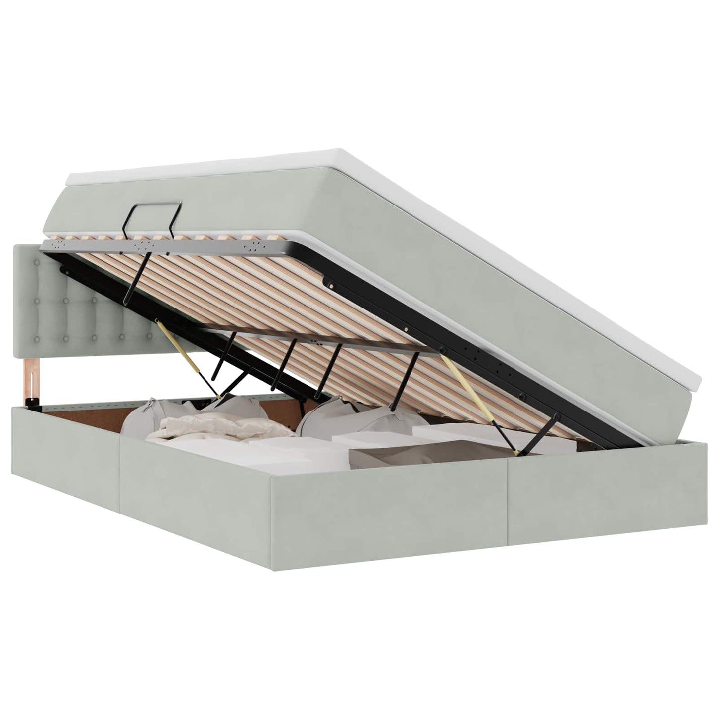 Opbergbed met LED met matras Lichtgrijs 140 x 190 cm Fluweel is nu te koop bij PeponiXL, paradijselijk wonen!