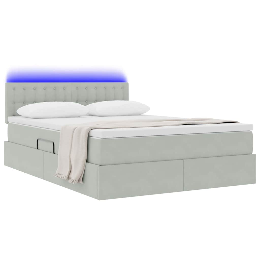 Opbergbed met LED met matras Lichtgrijs 140 x 190 cm Fluweel is nu te koop bij PeponiXL, paradijselijk wonen!