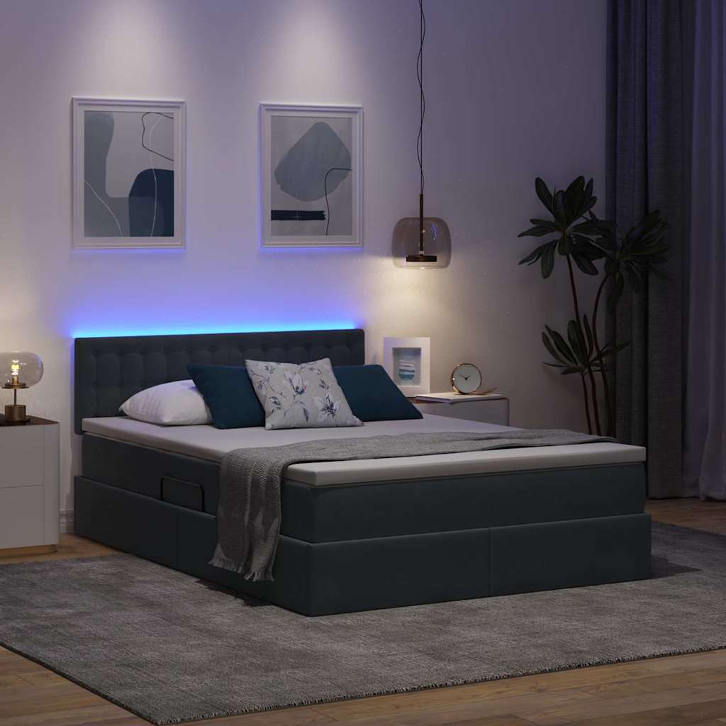 Opbergbed met LED met matras Donkergrijs 140 x 190 cm Fluweel is nu te koop bij PeponiXL, paradijselijk wonen!