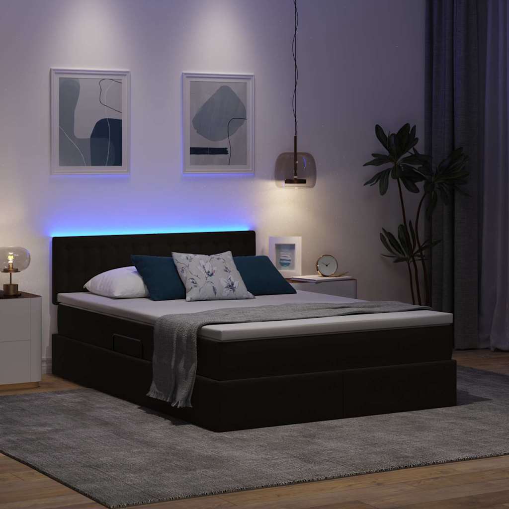 Opbergbed met LED met matras met LED Zwart 140 x 190 cm Fluweel is nu te koop bij PeponiXL, paradijselijk wonen!