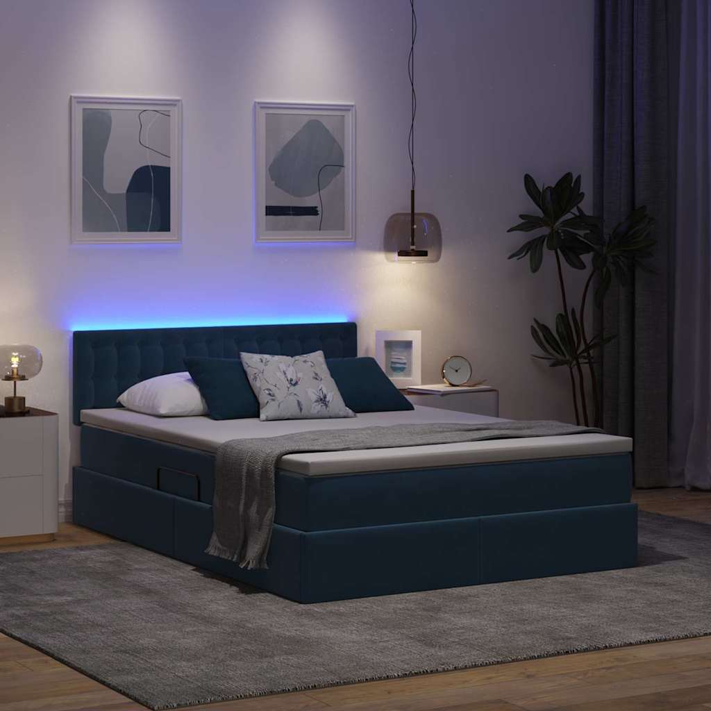 Opbergbed met LED met matras Donkerblauw 140 x 190 cm Fluweel is nu te koop bij PeponiXL, paradijselijk wonen!