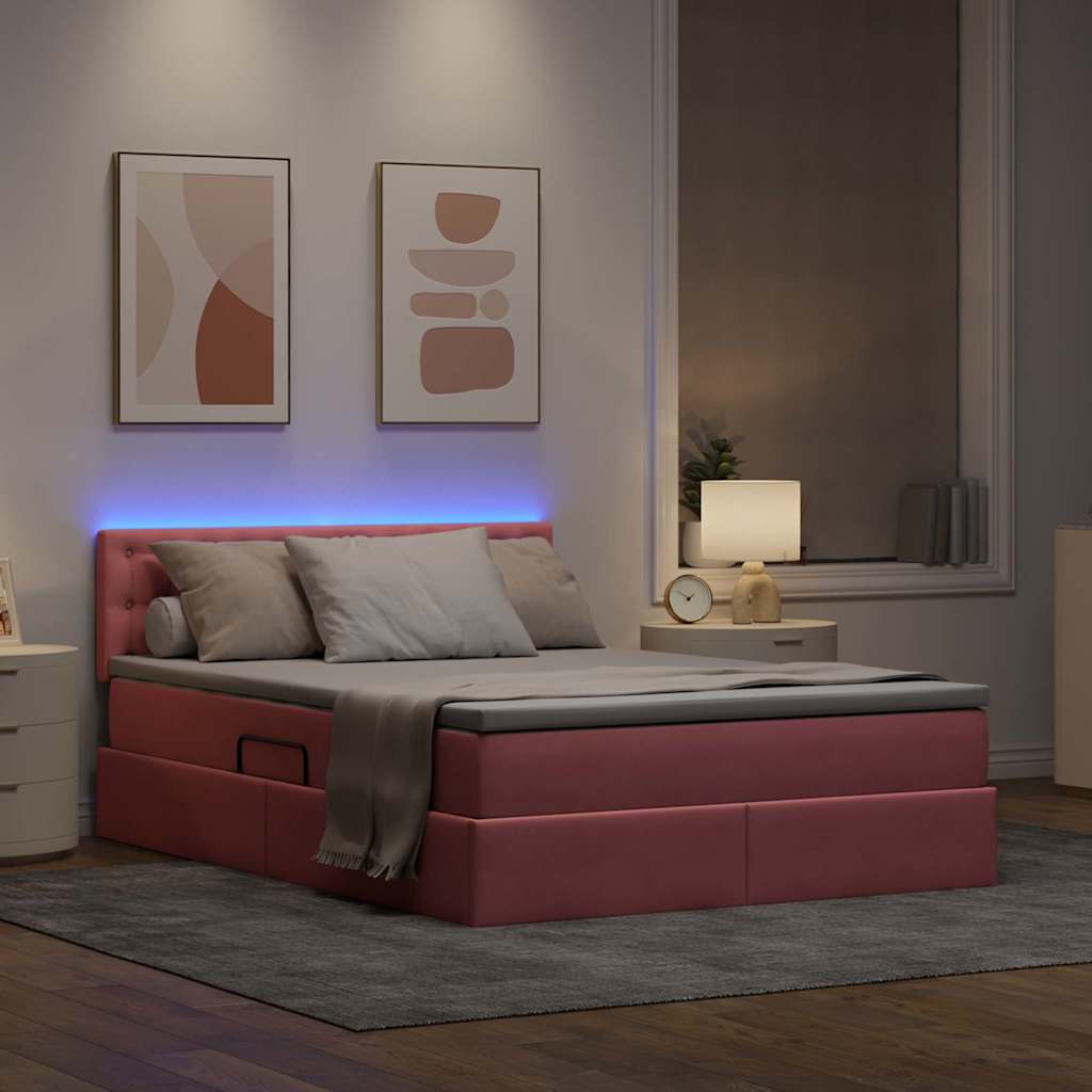 Opbergbed met LED met matras met LED Roze 140 x 190 cm Fluweel is nu te koop bij PeponiXL, paradijselijk wonen!