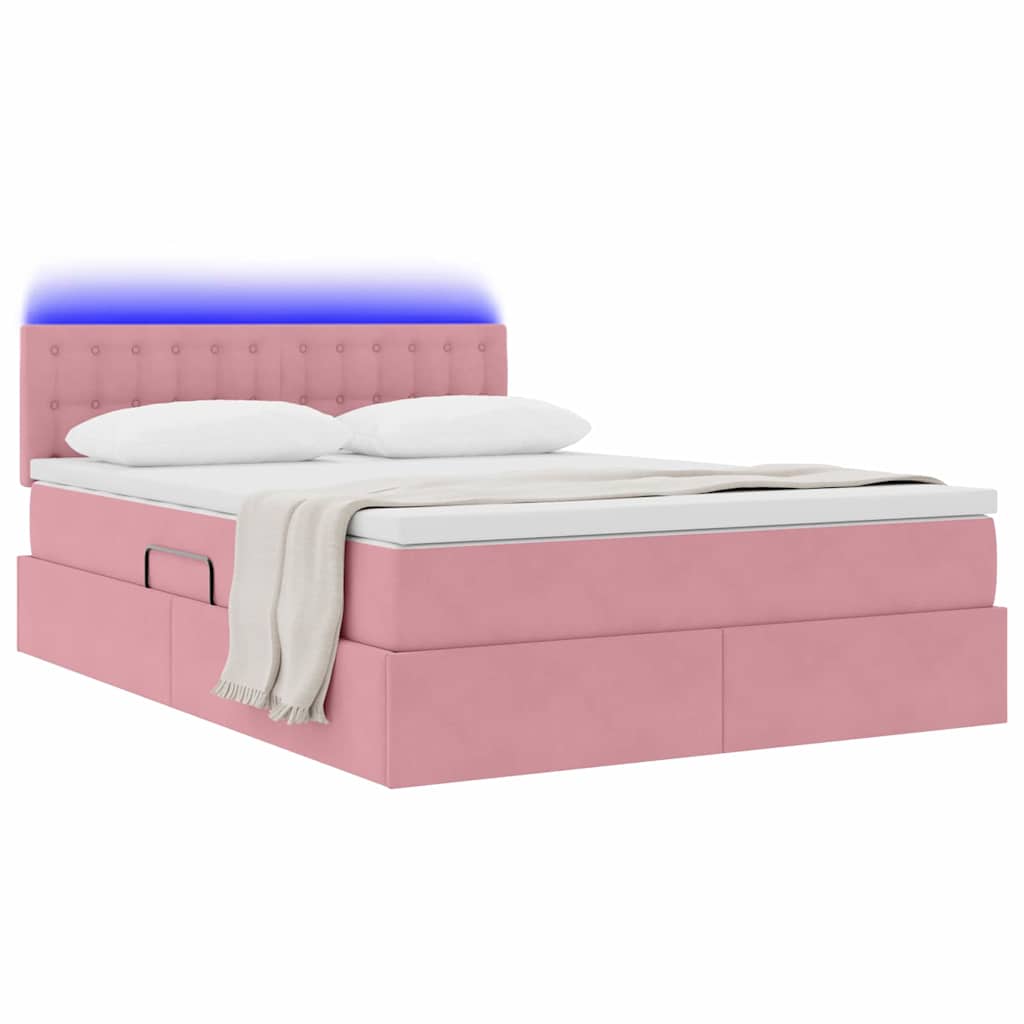 Opbergbed met LED met matras met LED Roze 140 x 190 cm Fluweel is nu te koop bij PeponiXL, paradijselijk wonen!