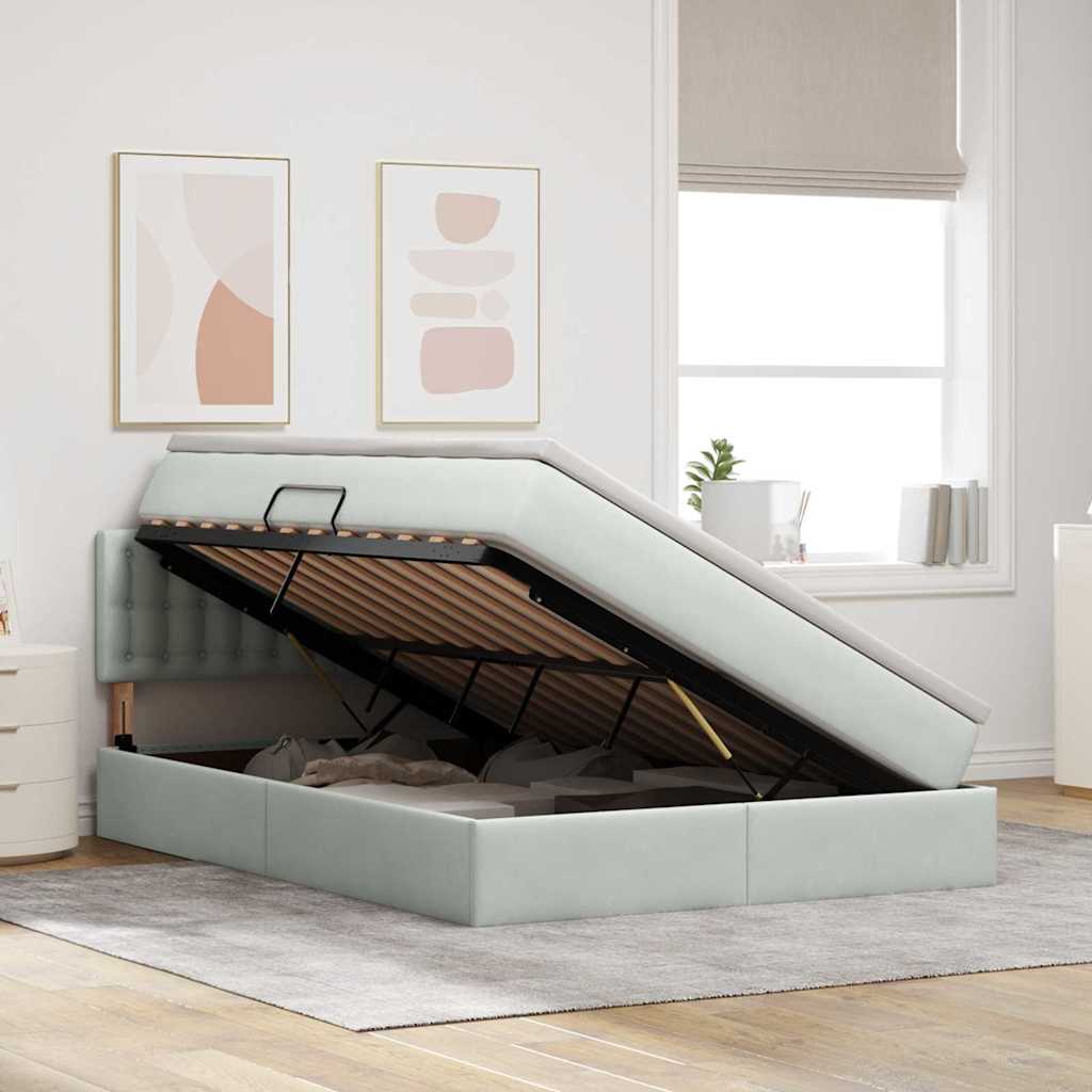 Opbergbed met LED met matras Lichtgrijs 140 x 200 cm Fluweel is nu te koop bij PeponiXL, paradijselijk wonen!