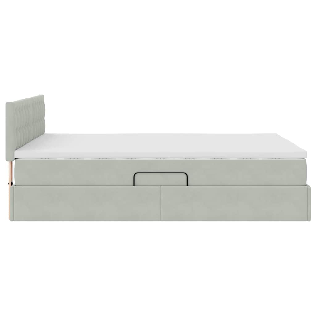 Opbergbed met LED met matras Lichtgrijs 140 x 200 cm Fluweel is nu te koop bij PeponiXL, paradijselijk wonen!