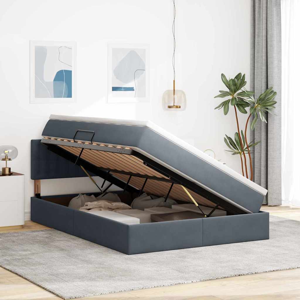 Opbergbed met LED met matras Donkergrijs 140 x 200 cm Fluweel is nu te koop bij PeponiXL, paradijselijk wonen!