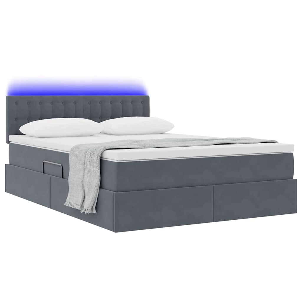 Opbergbed met LED met matras Donkergrijs 140 x 200 cm Fluweel is nu te koop bij PeponiXL, paradijselijk wonen!