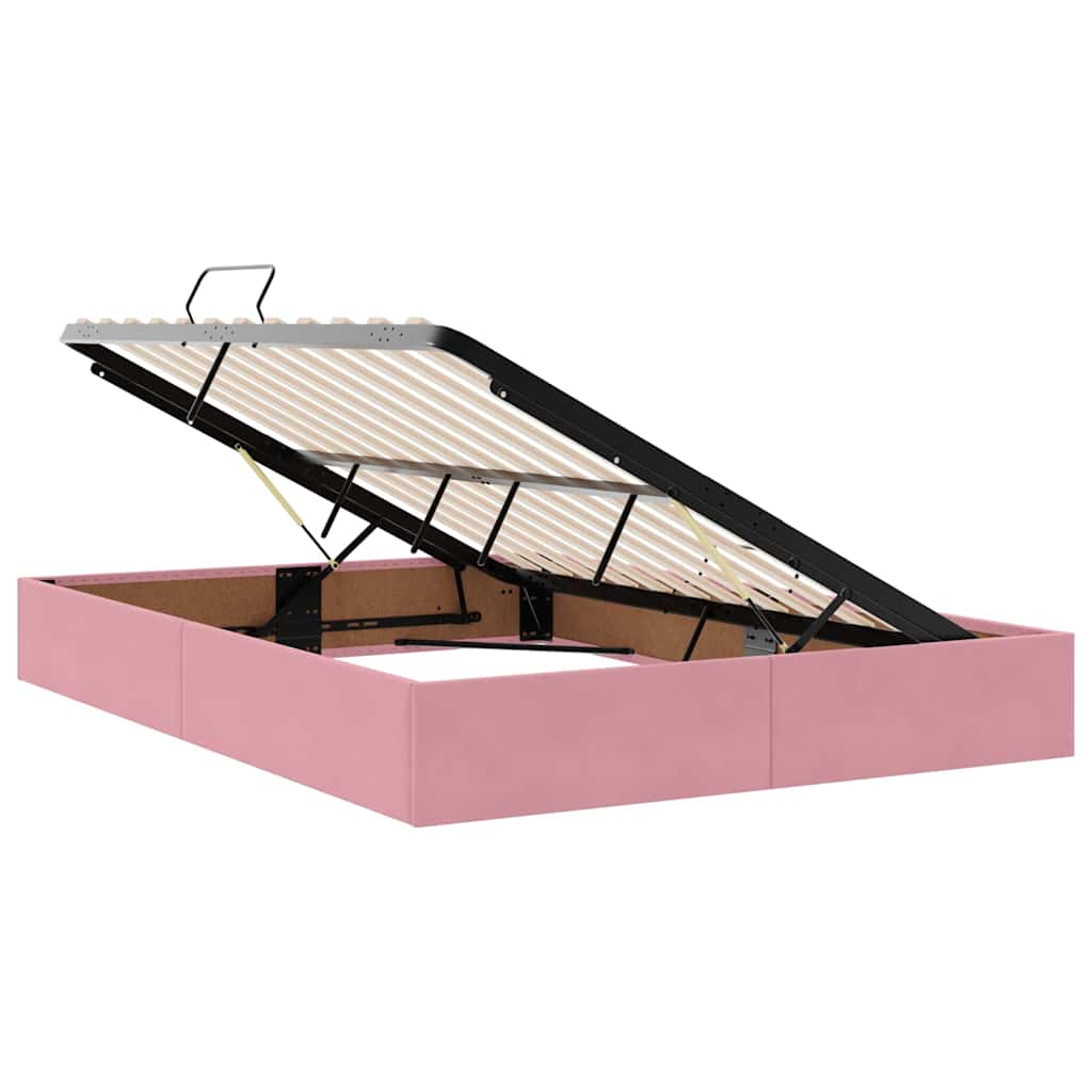 Opbergbed met LED met matras met LED Roze 140 x 200 cm Fluweel is nu te koop bij PeponiXL, paradijselijk wonen!