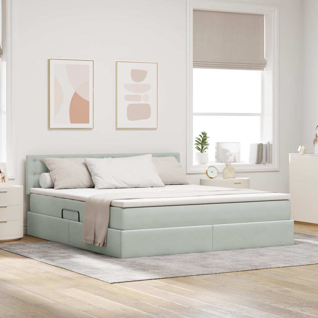 Opbergbed met LED met matras Lichtgrijs 160 x 200 cm Fluweel is nu te koop bij PeponiXL, paradijselijk wonen!