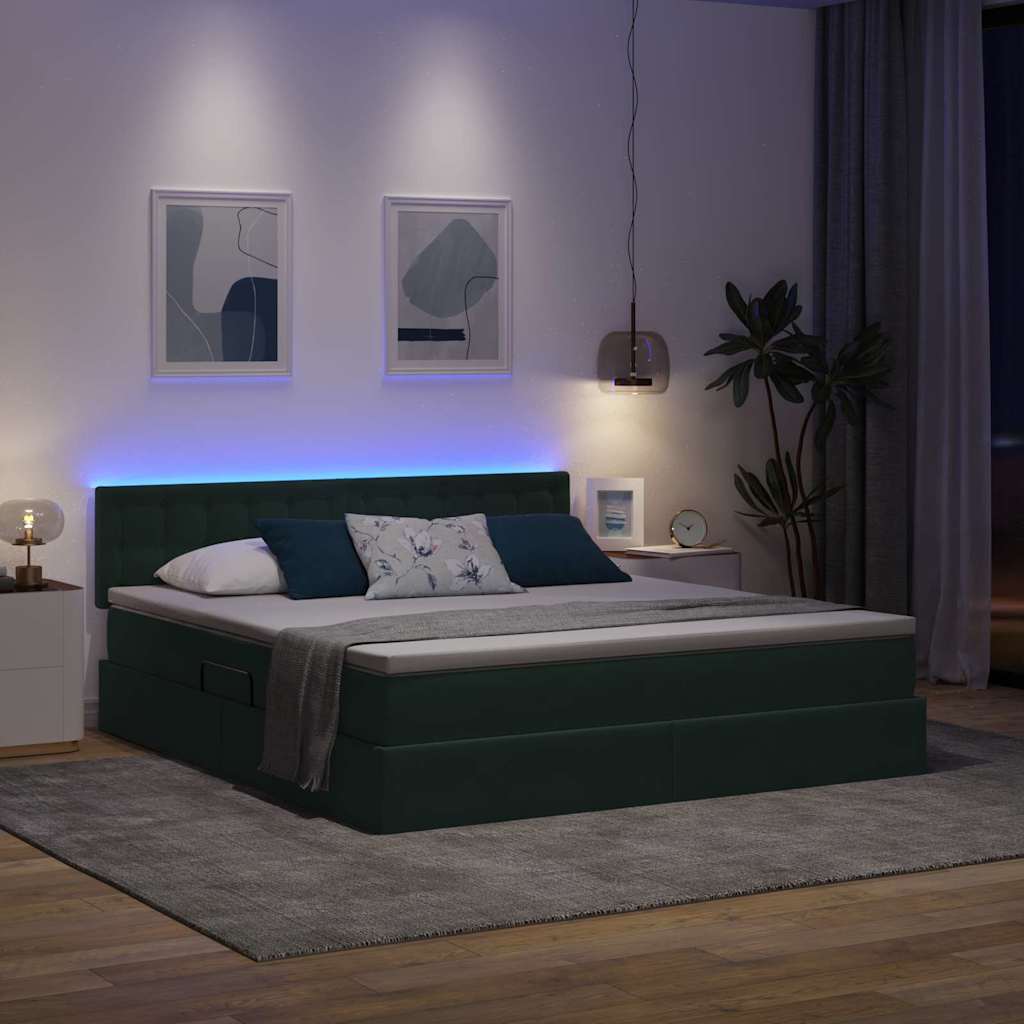 Opbergbed met LED met opslag Donkergroen 160 x 200 cm Fluweel is nu te koop bij PeponiXL, paradijselijk wonen!