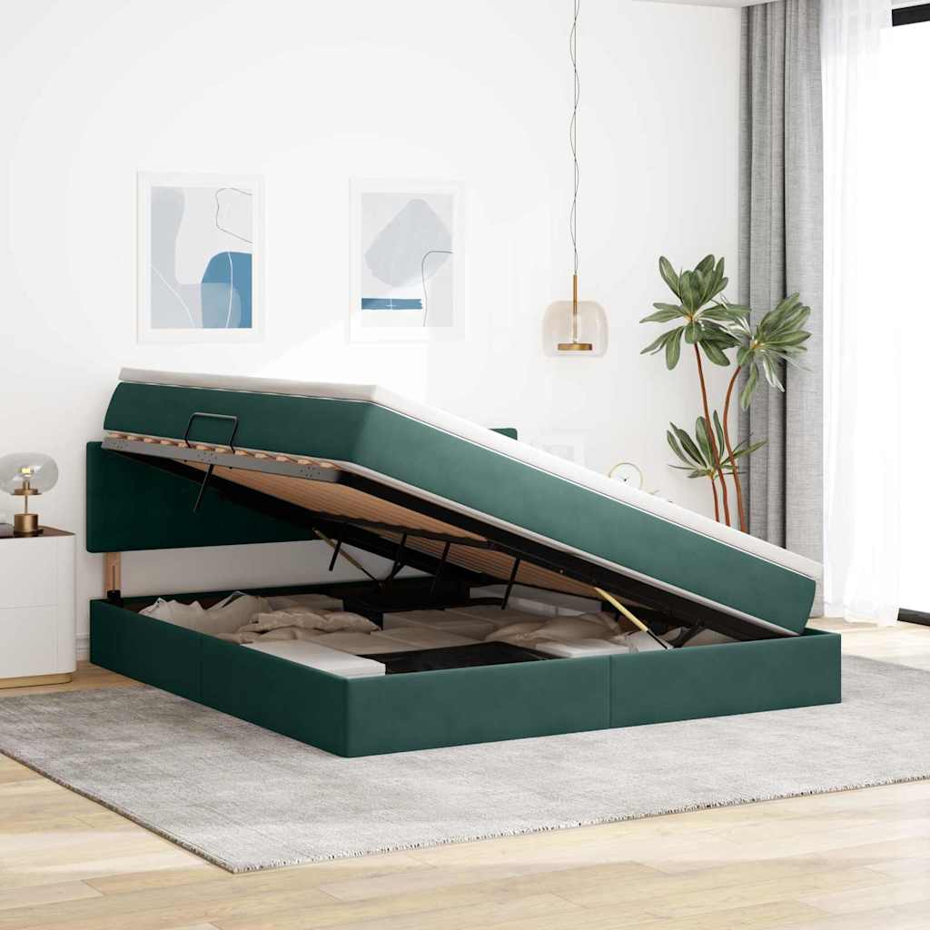 Opbergbed met LED met opslag Donkergroen 160 x 200 cm Fluweel is nu te koop bij PeponiXL, paradijselijk wonen!