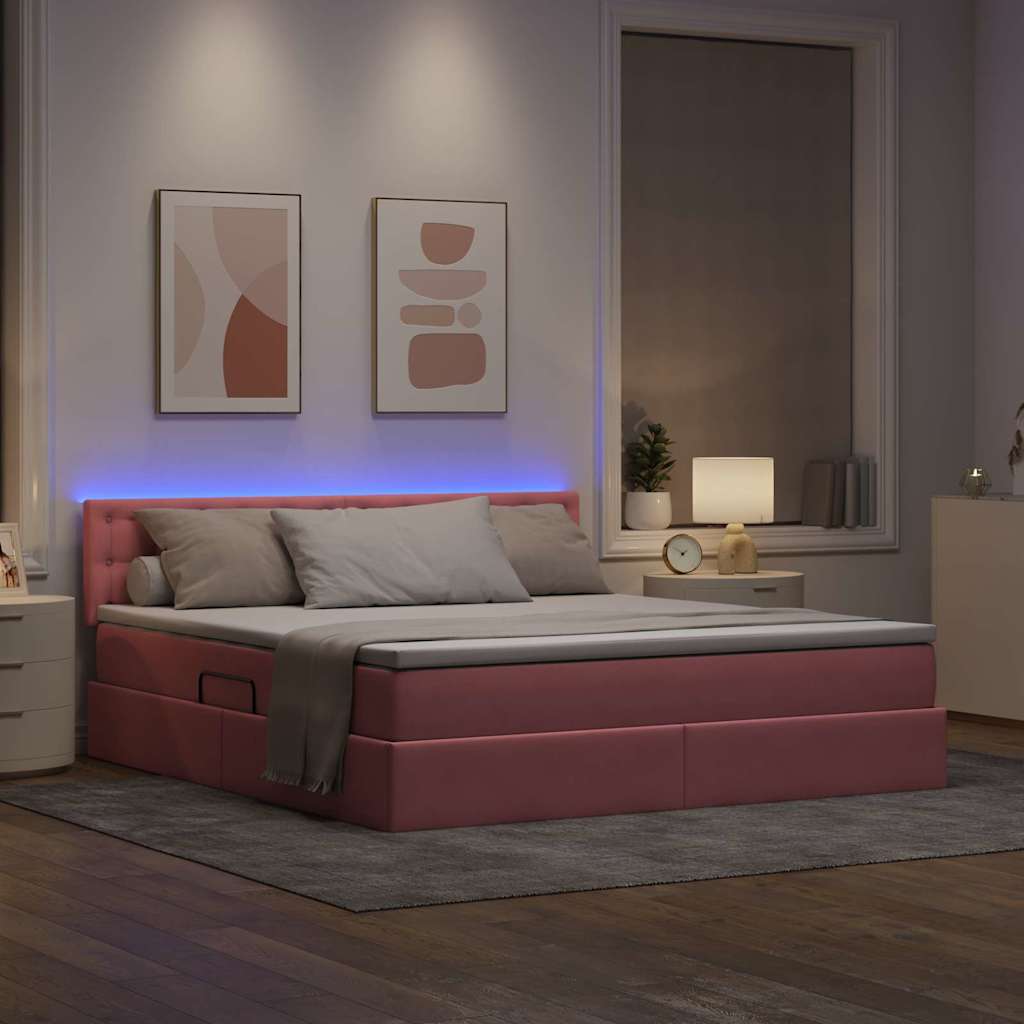 Opbergbed met LED met matras met LED Roze 160 x 200 cm Fluweel is nu te koop bij PeponiXL, paradijselijk wonen!