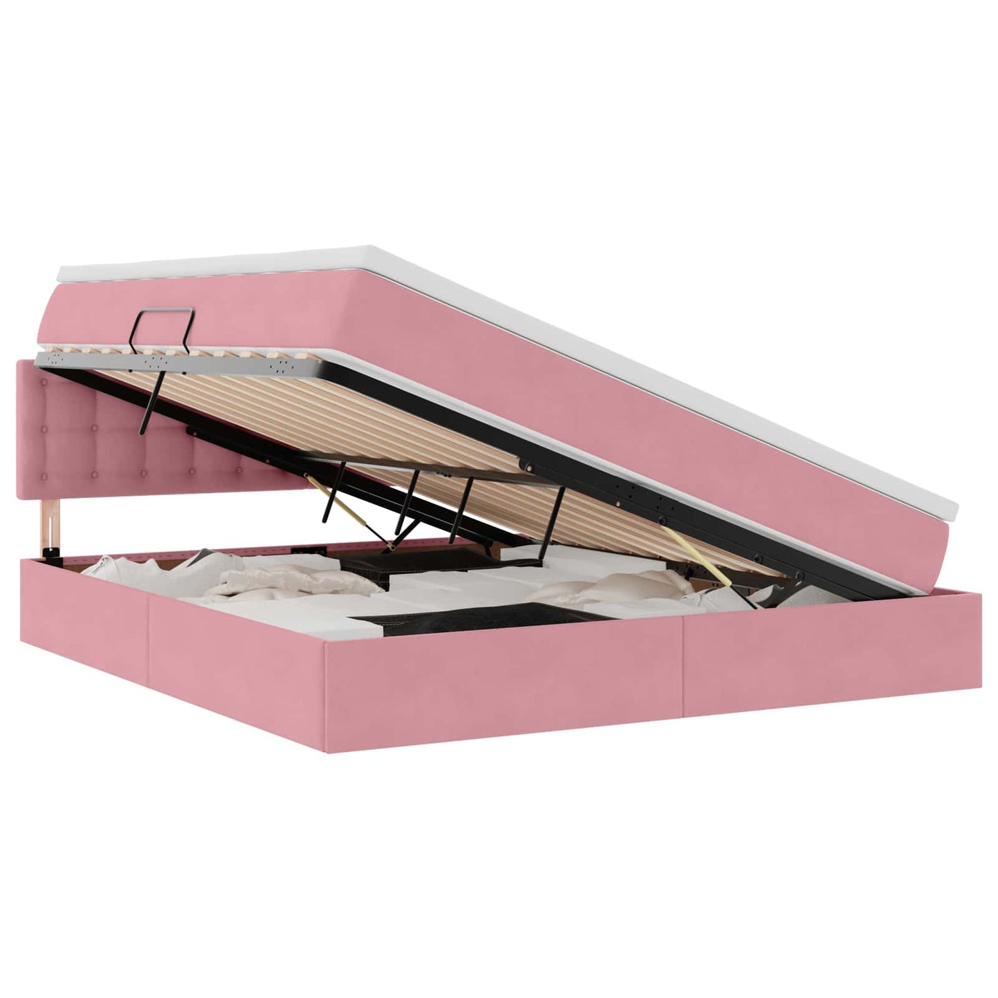 Opbergbed met LED met matras met LED Roze 160 x 200 cm Fluweel is nu te koop bij PeponiXL, paradijselijk wonen!