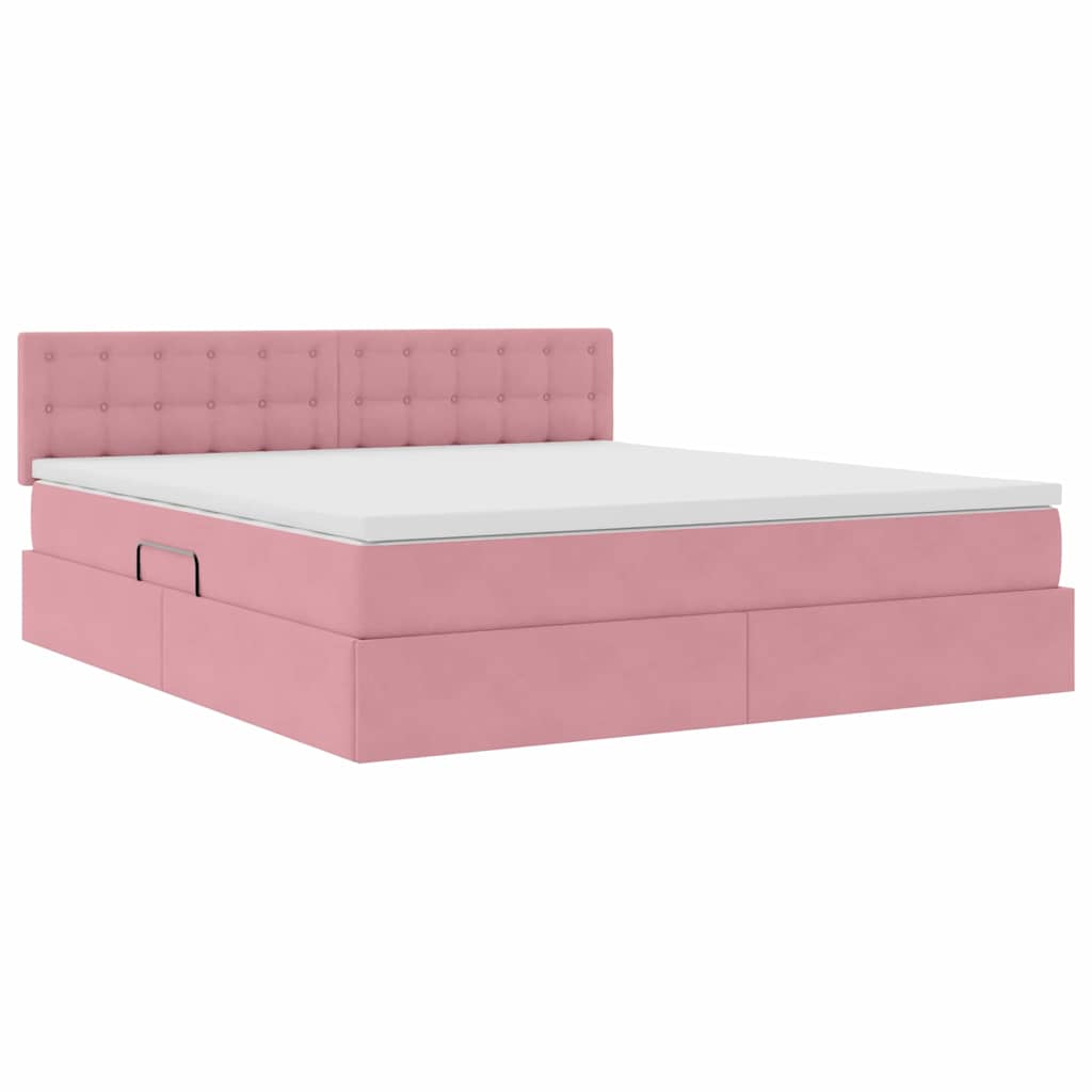 Opbergbed met LED met matras met LED Roze 160 x 200 cm Fluweel is nu te koop bij PeponiXL, paradijselijk wonen!