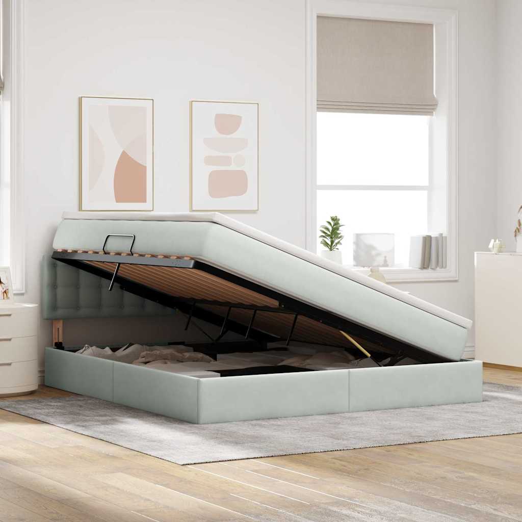 Opbergbed met LED met matras Lichtgrijs 180 x 200 cm Fluweel is nu te koop bij PeponiXL, paradijselijk wonen!