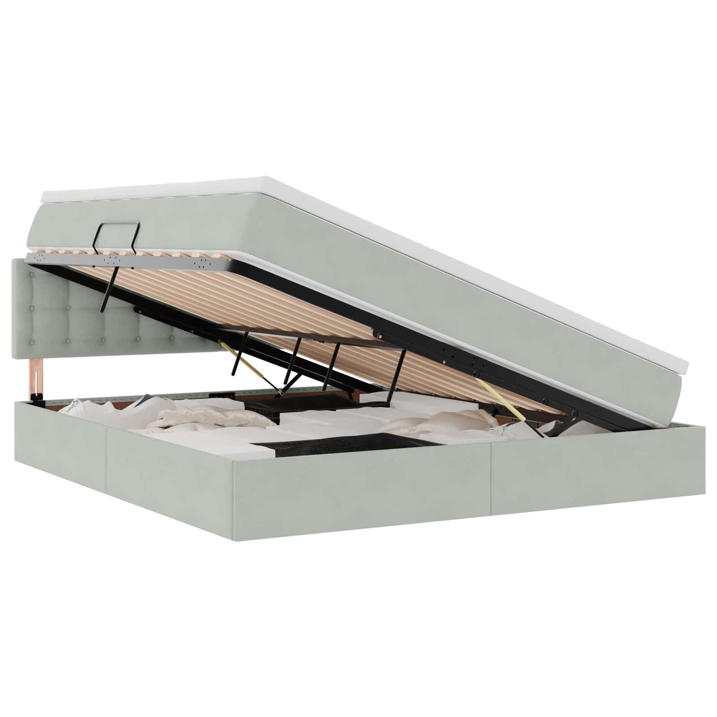 Opbergbed met LED met matras Lichtgrijs 180 x 200 cm Fluweel is nu te koop bij PeponiXL, paradijselijk wonen!