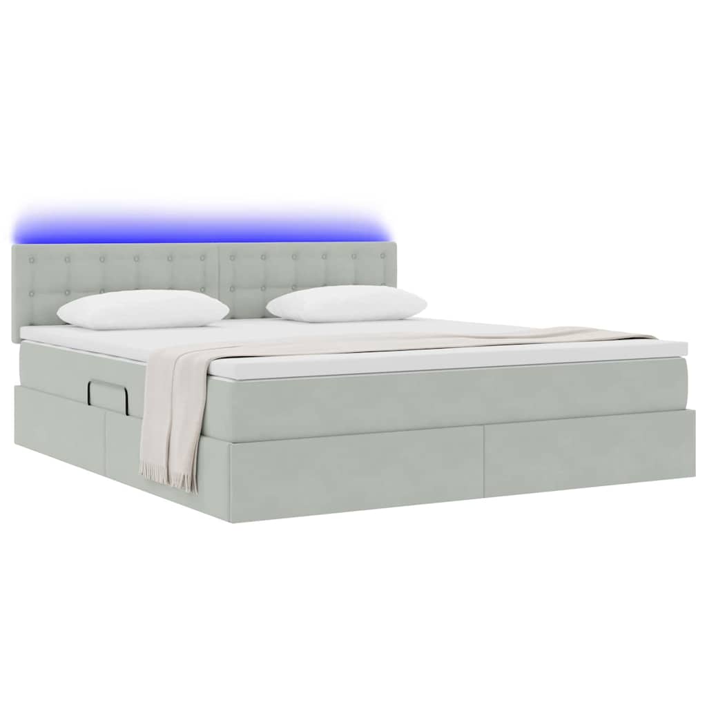 Opbergbed met LED met matras Lichtgrijs 180 x 200 cm Fluweel is nu te koop bij PeponiXL, paradijselijk wonen!