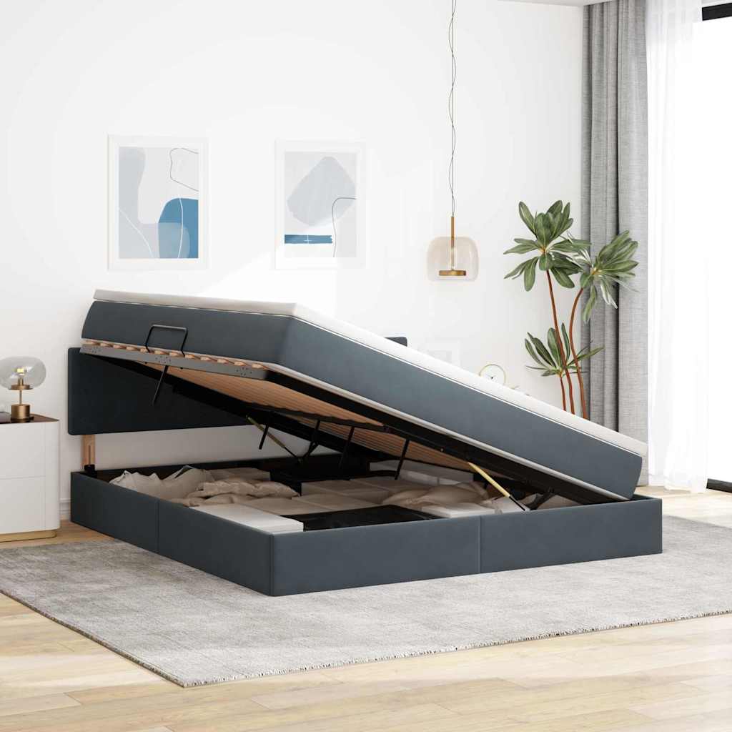 Opbergbed met LED met matras Donkergrijs 180 x 200 cm Fluweel is nu te koop bij PeponiXL, paradijselijk wonen!