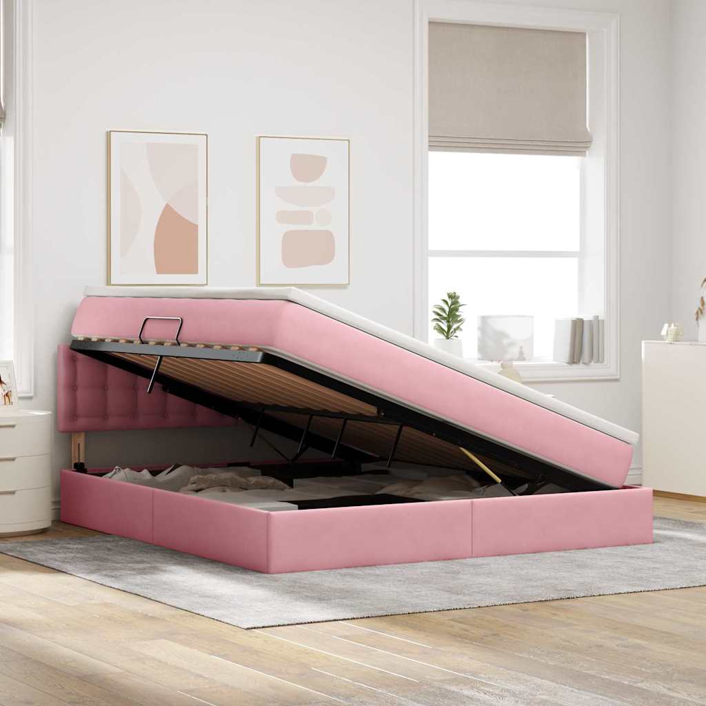 Opbergbed met LED met matras met LED Roze 180 x 200 cm Fluweel is nu te koop bij PeponiXL, paradijselijk wonen!