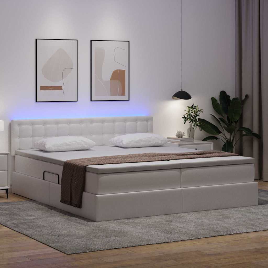 Opbergbed met LED met matras Puur Wit 180 x 200 cm Nep Leer is nu te koop bij PeponiXL, paradijselijk wonen!