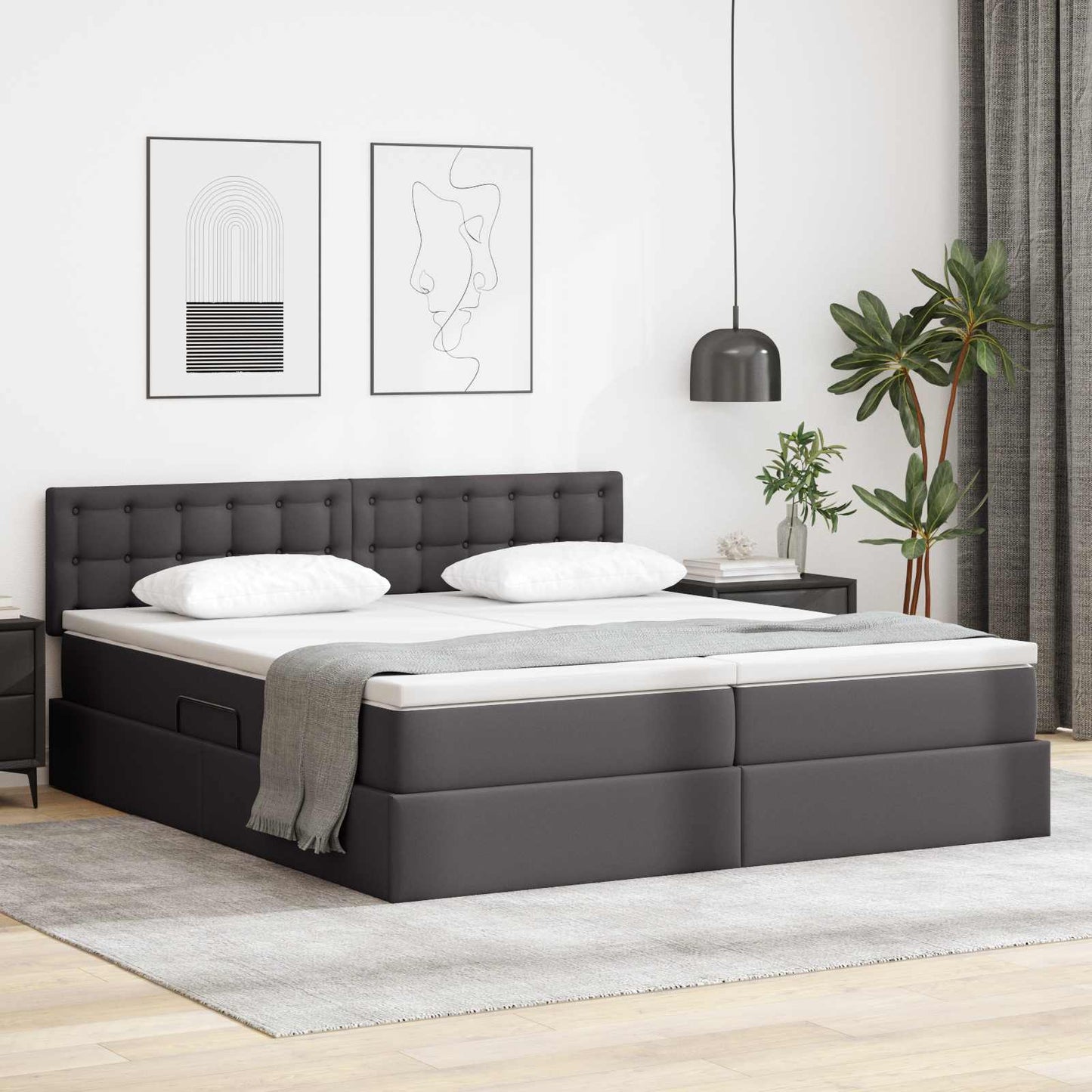 Opbergbed met LED met matras Grijs 180 x 200 cm Nep Leer is nu te koop bij PeponiXL, paradijselijk wonen!