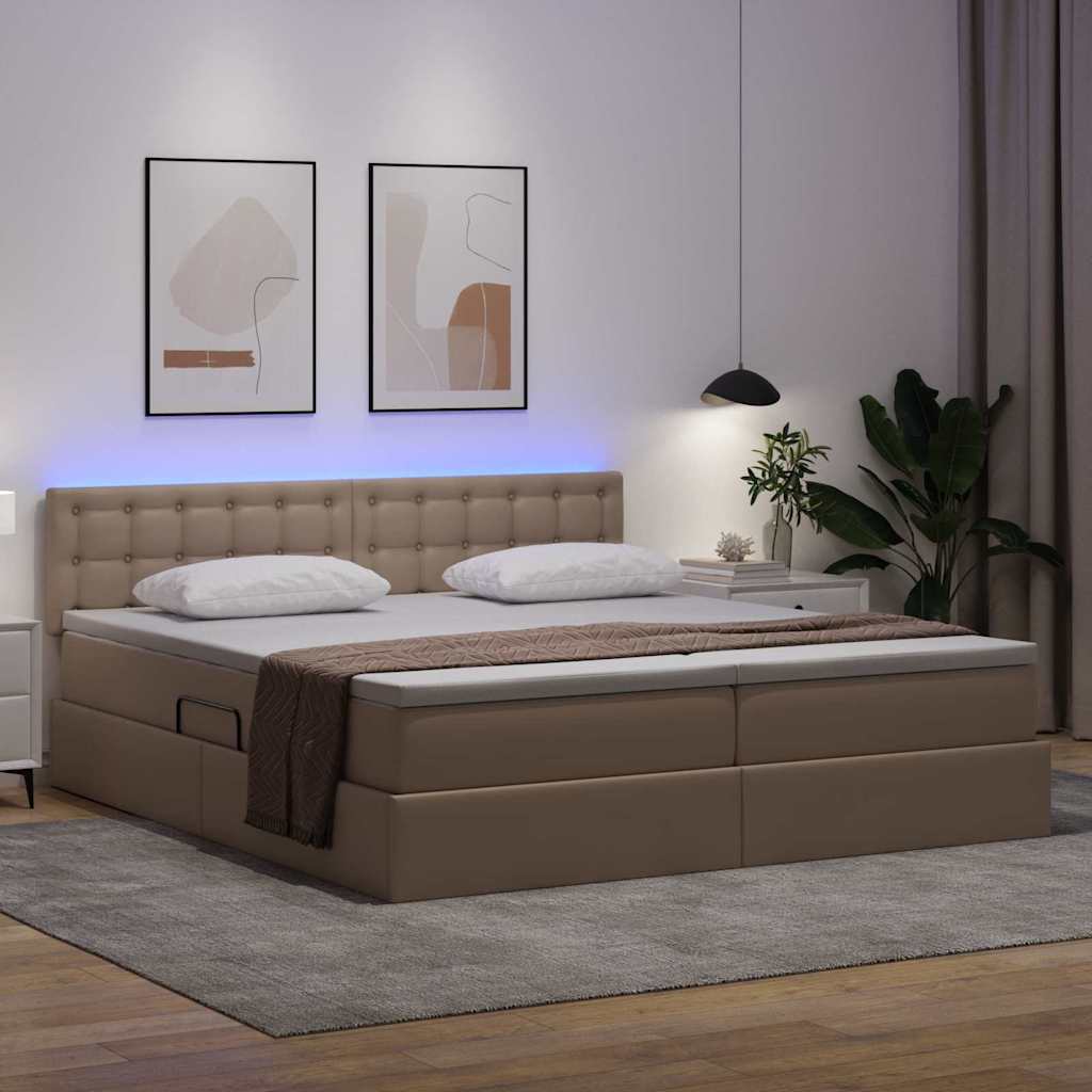 Opbergbed met LED met matras Cappuccino 180 x 200 cm Nep Leer is nu te koop bij PeponiXL, paradijselijk wonen!
