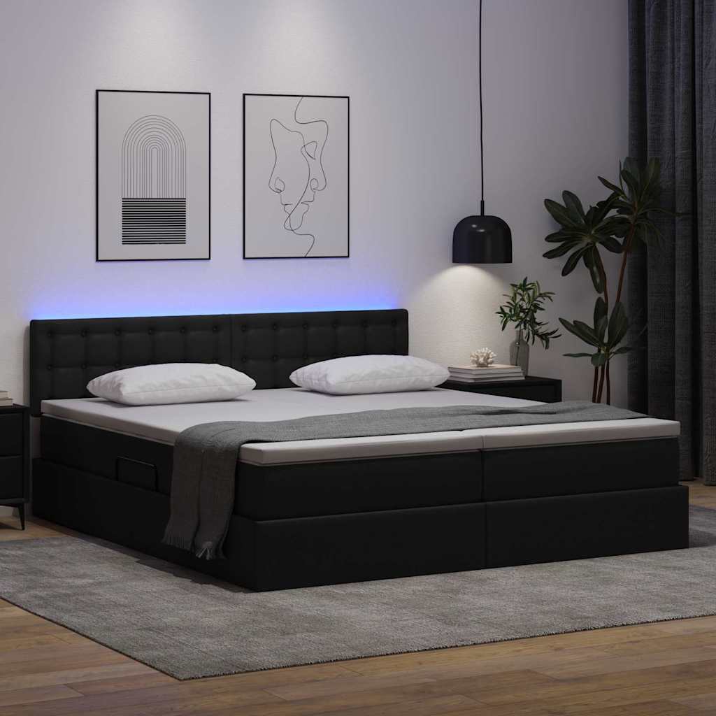 Opbergbed met LED met matras Zwart 200 x 200 cm Nep Leer is nu te koop bij PeponiXL, paradijselijk wonen!