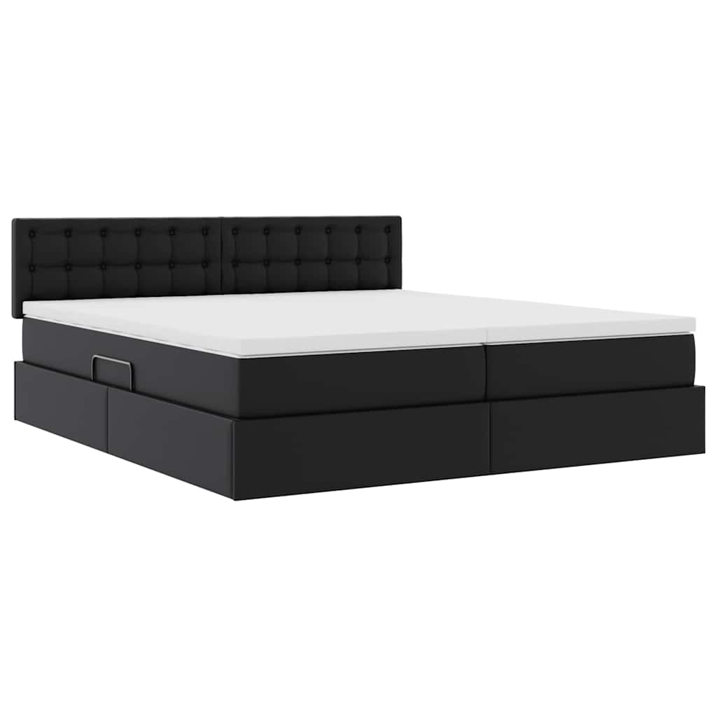 Opbergbed met LED met matras Zwart 200 x 200 cm Nep Leer is nu te koop bij PeponiXL, paradijselijk wonen!