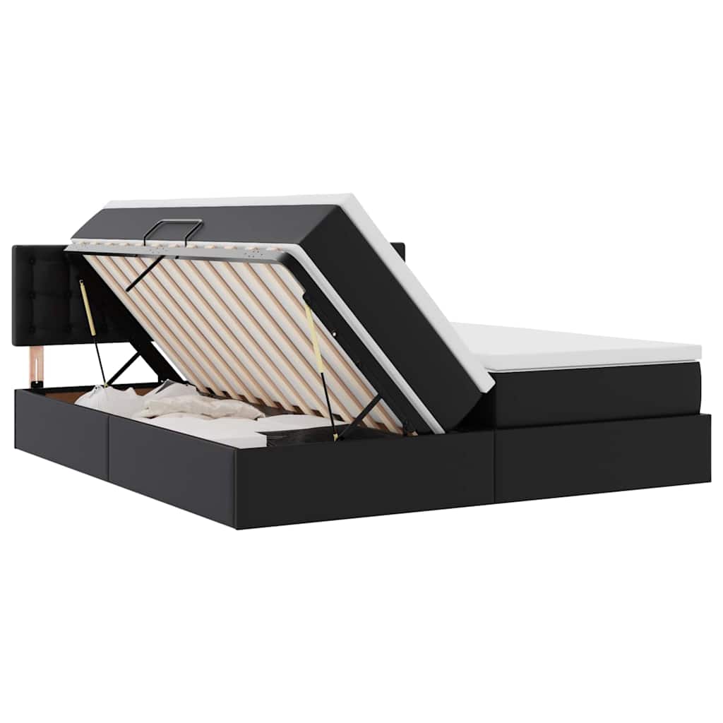 Opbergbed met LED met matras Zwart 200 x 200 cm Nep Leer is nu te koop bij PeponiXL, paradijselijk wonen!