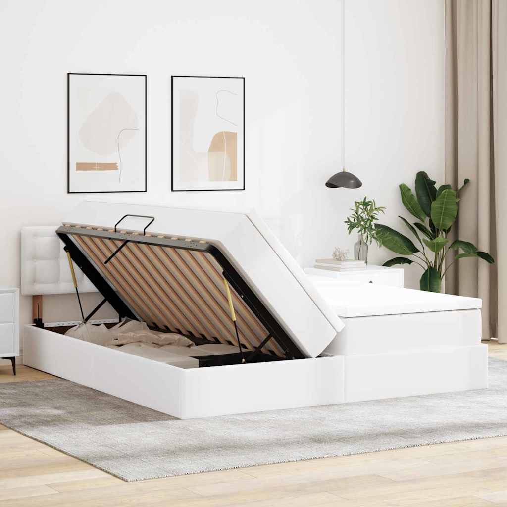 Opbergbed met LED met matras Puur Wit 200 x 200 cm Nep Leer is nu te koop bij PeponiXL, paradijselijk wonen!